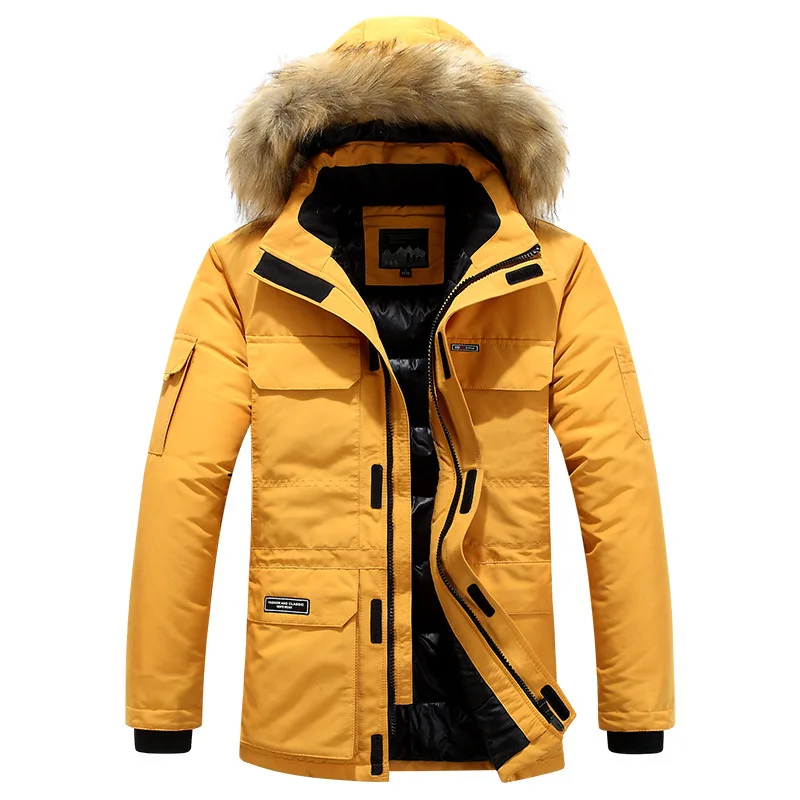 Брендовые зимние мужские парки, военная зимняя куртка, толстая теплая подкладка из шерсти, мужские куртки с меховым капюшоном, мужская зимняя куртка размера плюс 6XL - Цвет: Yellow