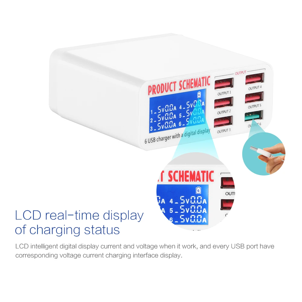 FORNORM USB зарядное устройство с несколькими usb портами быстрое 6 портов гнездо ЖК