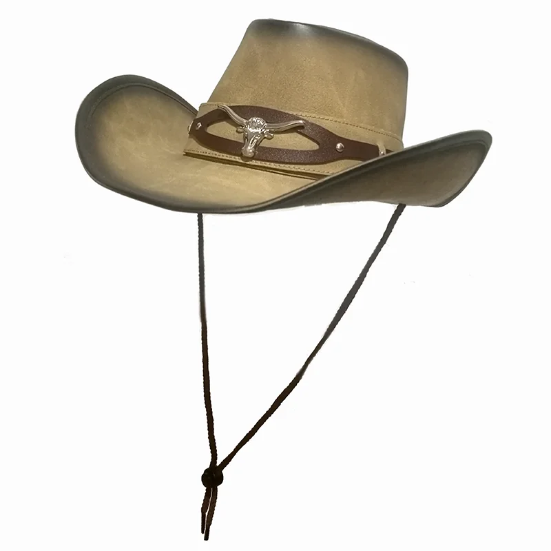 

Women Men Western Cowboy Hat For Dad Gentleman Lady Leather Sombrero Hombre Jazz Caps Size 58CM