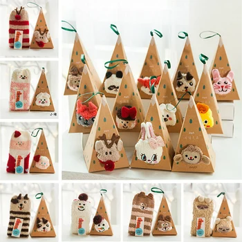 

Cute Animal Design Deer Christmas Socks Gift 3D Fluffy Coral Velvet Thick Warm Winter Sock For Women New Year Gift Sox With Box