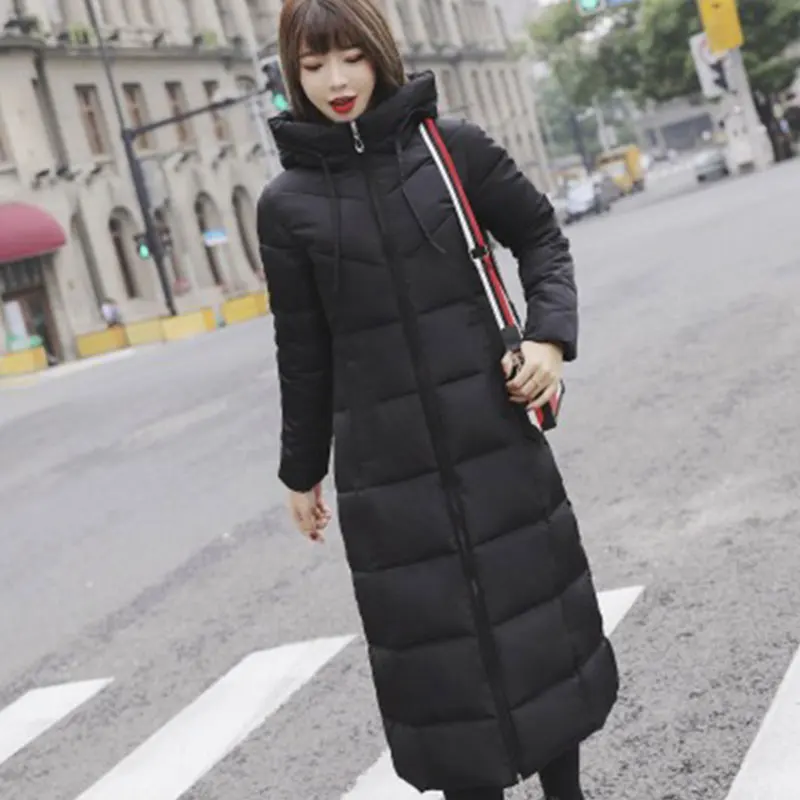 Goedkoop Lange Hooded Thicken Slim Warm Down Jassen Vrouwen Casual Solid Pockets Rits Winter Katoen Uitloper Vrouwelijke Plus Size Jas Jassen