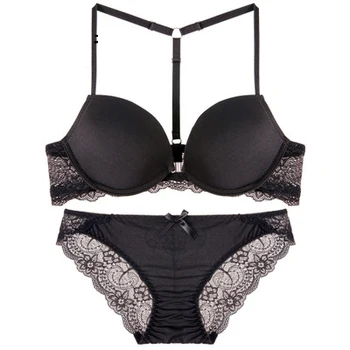 

E lovegirl Fashion Sexy Front Closure Push Up A/B cup Seamless Bra Embroidery Floral Lace Y-Type Back Bras Underwear Sets