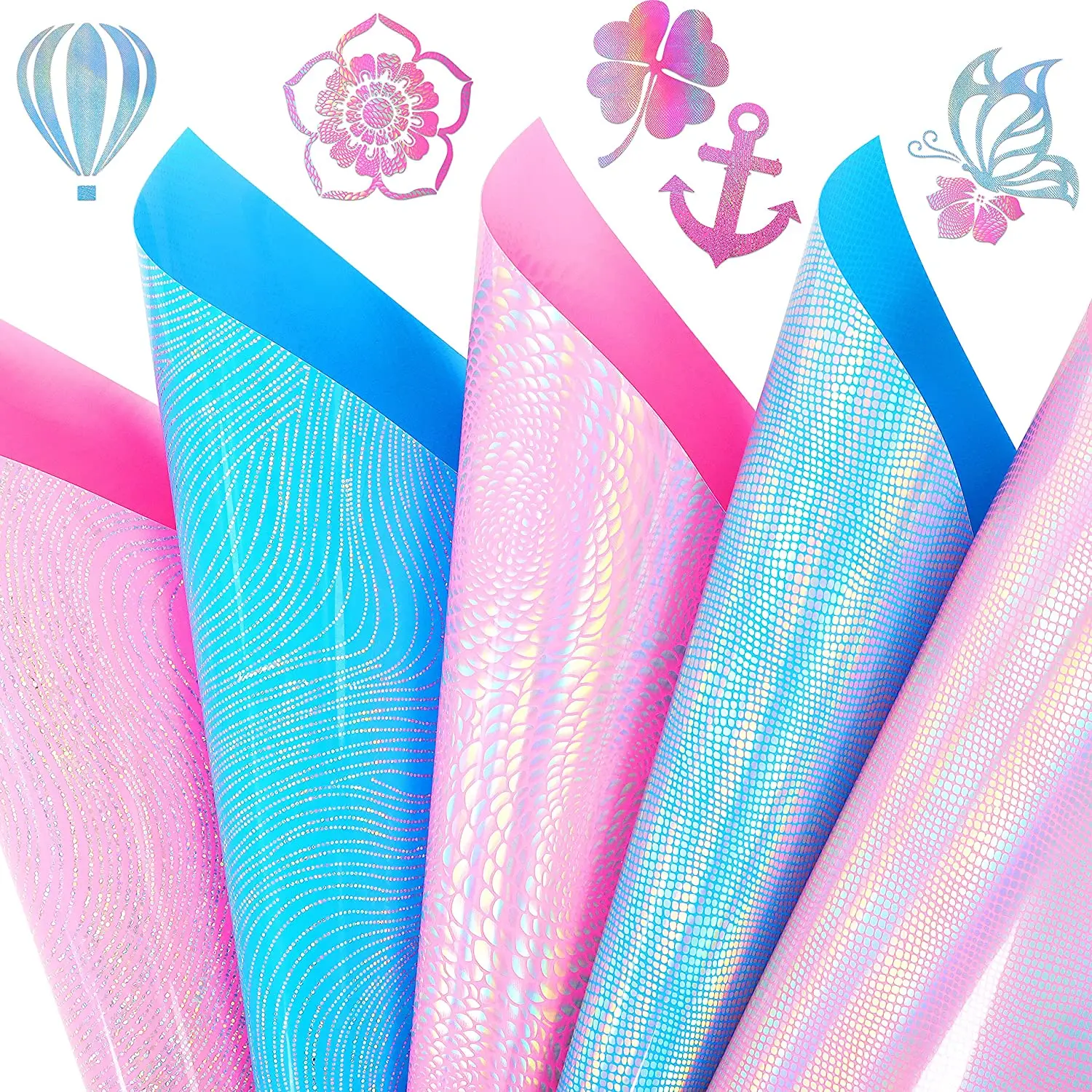 Lot De 5 Feuilles De Vinyle Transfert Thermique Holographique – 30x25 Cm – Pour Création De Motifs Sur T-shirts