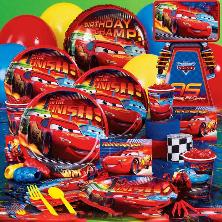 Suministros de decoración para fiesta de cumpleaños, Disney Cars, vajilla desechable, platos y vasos de papel, McQueen rojo, novedad