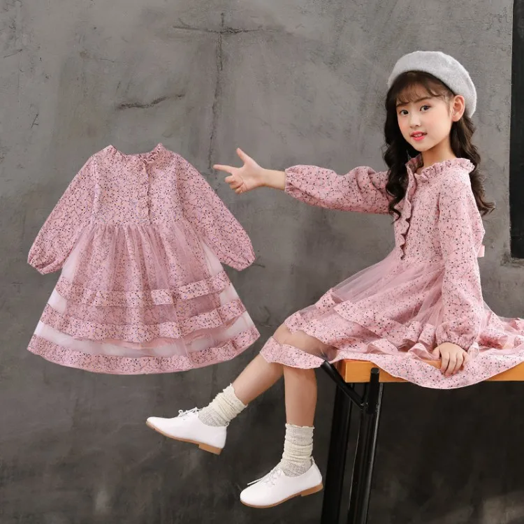 

Girls Dress 2019 Spring And Autumn New Style Korean-style Cute Long Sleeve Gauze Princess Dress Floral Dress