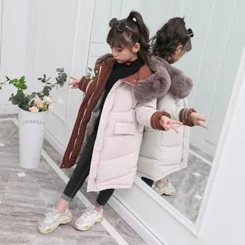 

Girls Down Coat Letter Embroidery Girl Parkas Hooded Fur Collar Girls Down Jackets Winter Warm Children's Clothes For Girls