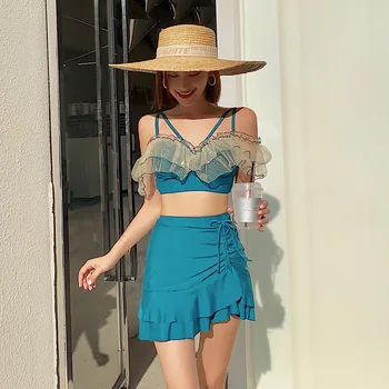 

Separate Swimsuit Women Summer Bikinis Woman Swimwear Lady Korean Surfing Clothes Split Three Piece Super Ruffles High Waist