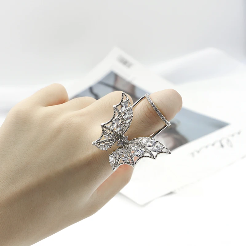 

High Quality Fashion Movable Butterfly Shape Zircon Ring Boho Jewelry for Party Gift Girlfriend Women
