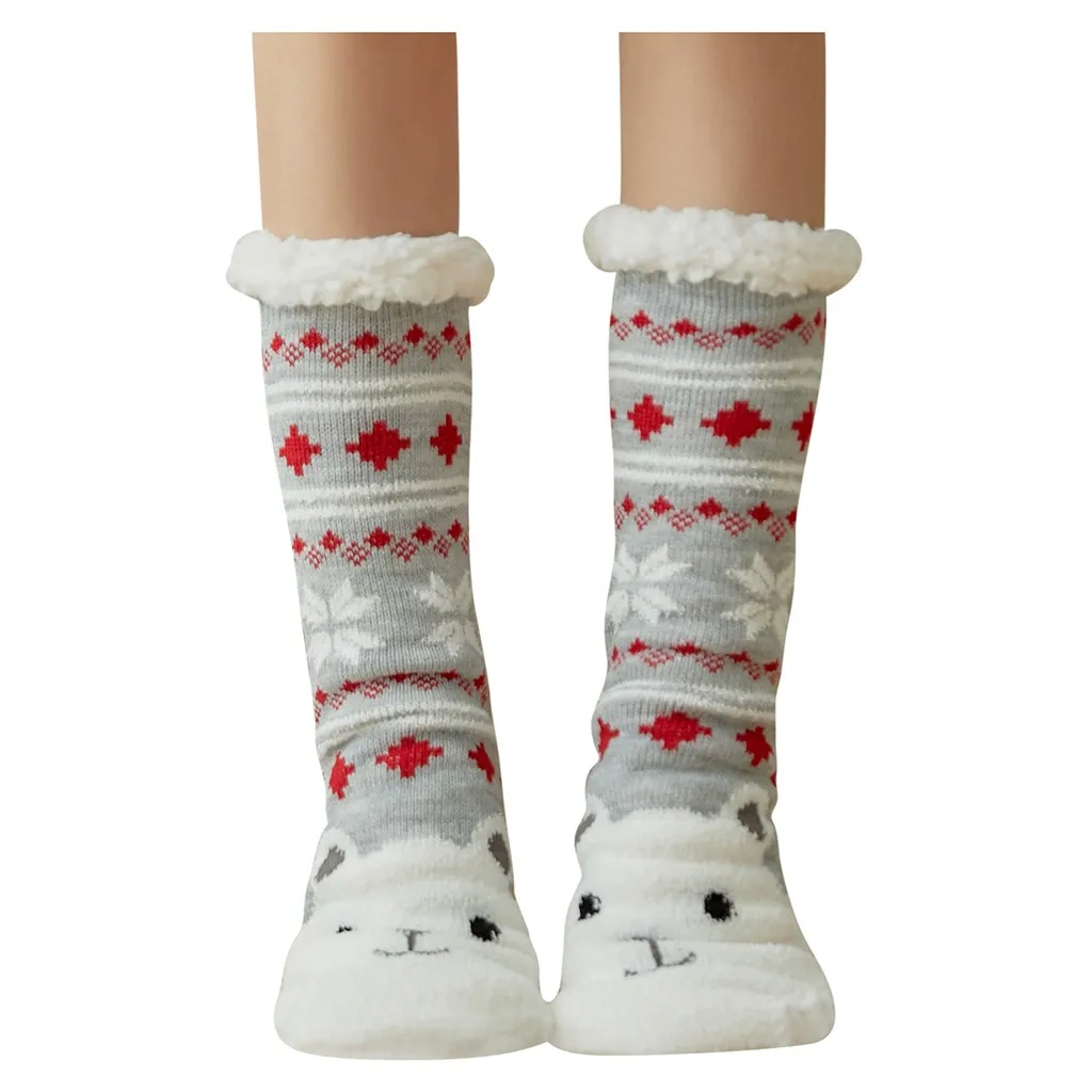 Женские зимние рождественские носки, хлопковые плотные Нескользящие теплые флисовые Носки с принтом, женские забавные носки в стиле Харадзюку, уличная одежда - Цвет: White