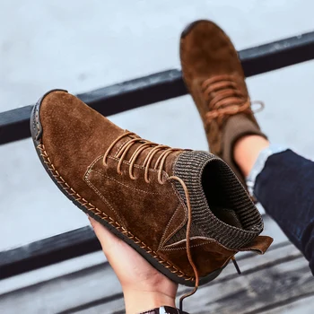 

work for fashion hombre bota botas dress boot leather flat de 2020 home brown wear winter genuine leisure italian tenis shoe