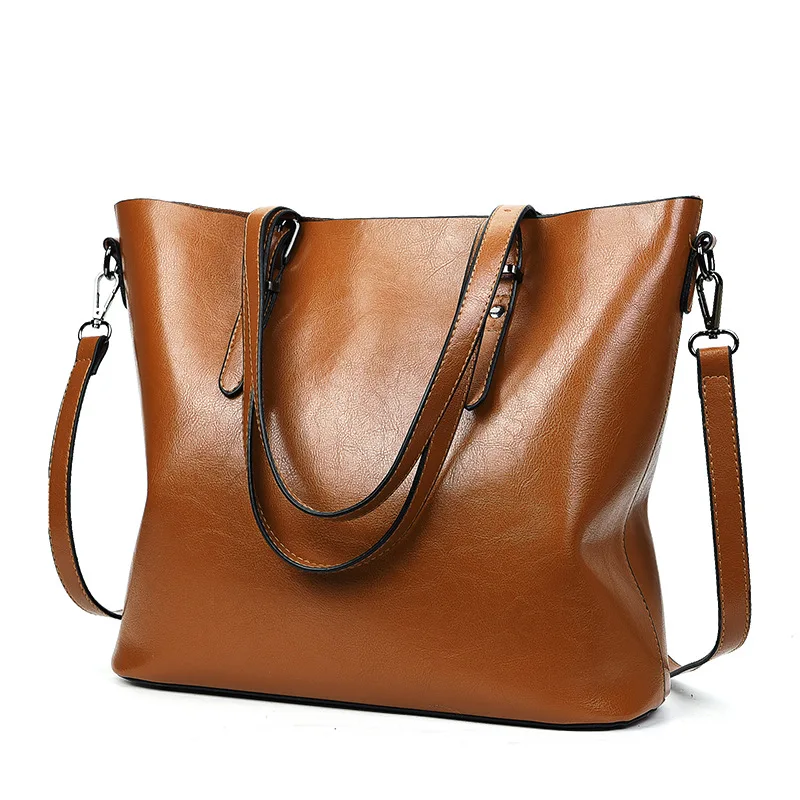 

2019 New Style European And American Minimalist Retro WOMEN'S Bag Portable Shoulder Bag Shoulder Oil Wax Leather Large-Volume To
