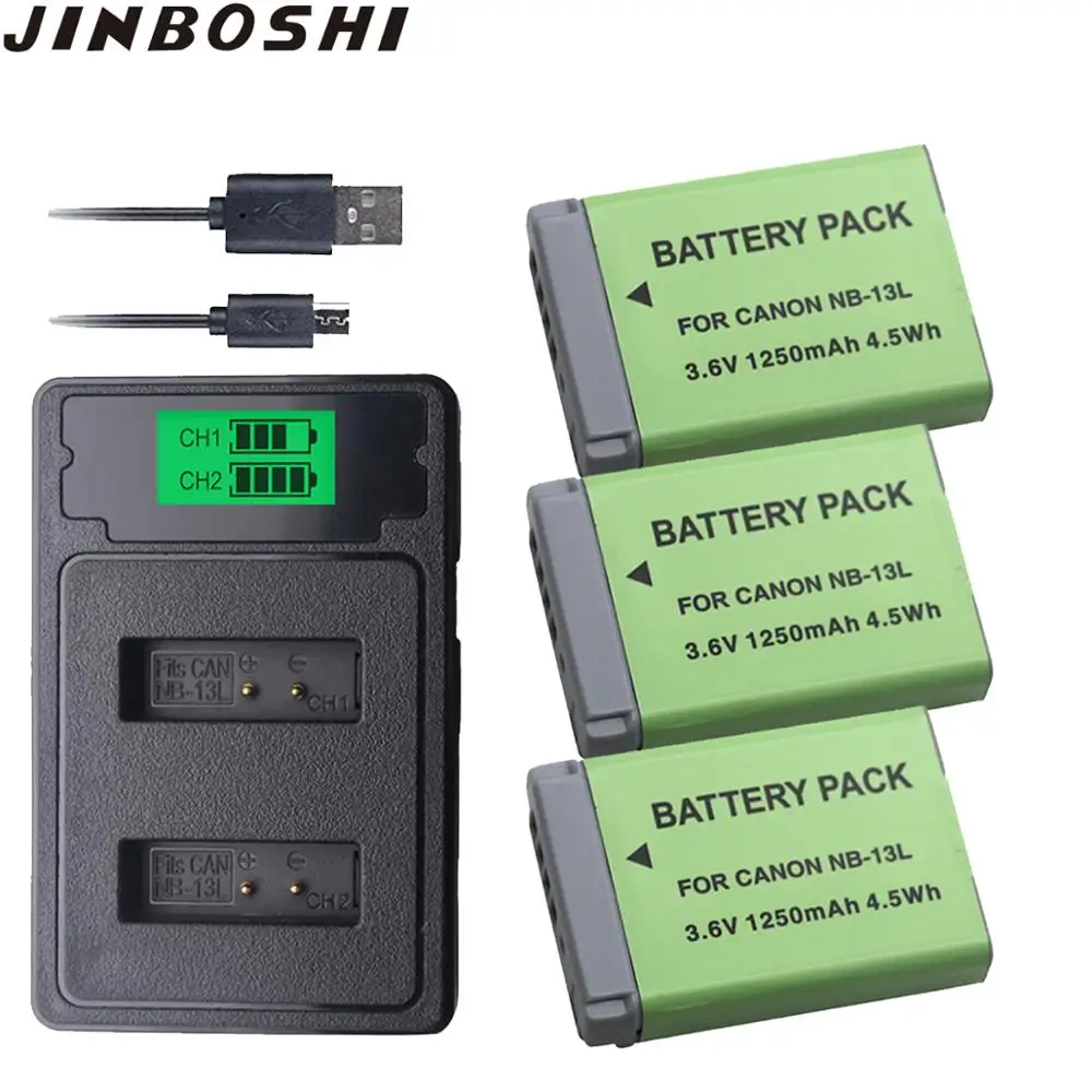 

3Pc NB-13L NB13L NB 13L Battery + LCD USB Charger with Type C port for Canon G5X G7X G9X G7 X Mark II G9X Mark II SX620 HS SX720