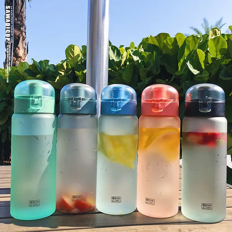 650 мл матовая пластиковая бутылка для воды с веревкой, бутылки для фруктовых напитков, портативная Милая Спортивная гидро-фляжка, корейский стиль, термостойкая чашка