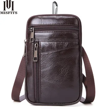 

MISFITS Small Shoulder Bag for Men 100% Genuine Leather Messenger Bag Vertical Waist Pack for Cell Phone Travel Crossbody Bags