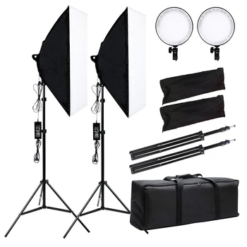 

Photo Studio Kit Photography Lighting 2PCS 45W LED Dimmable Lamp +2PCS 50*70CM Softbox +2PCS Light Stand +Carrying Bag