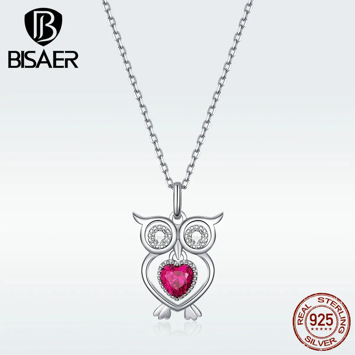 

BISAER 925 Sterling Silver Vintage Owl Pendant Necklace with CZ Adjustable Summer Collection Animal Jewelry Necklace HVN110
