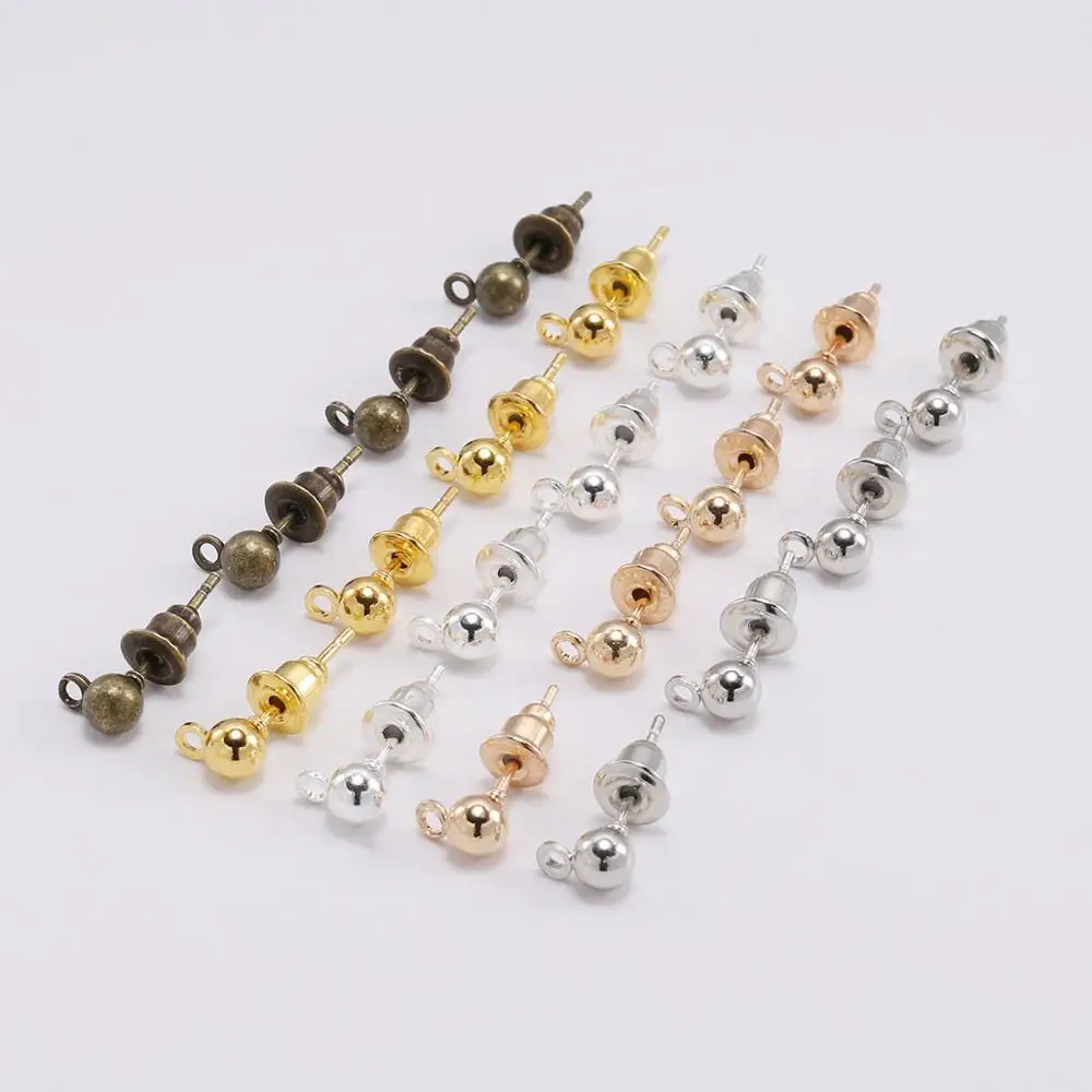 

50pcs/lot 3-5mm Pin Findings Stud Earring Basic Pins Stoppers Connector For DIY Jewelry Making Accessories Supplies Wholesale