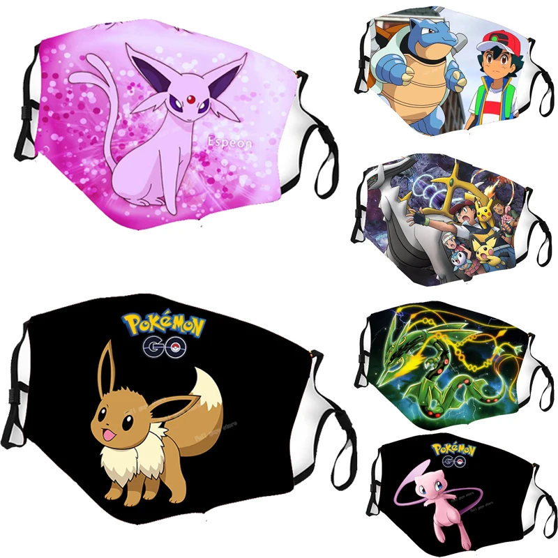 Pokemon Pikachu Children Mouth Mask Pokemons Face Masks Adjustable Washable Mew Arceus Charizard Mascaras Kid Anime Facial | Дом и сад