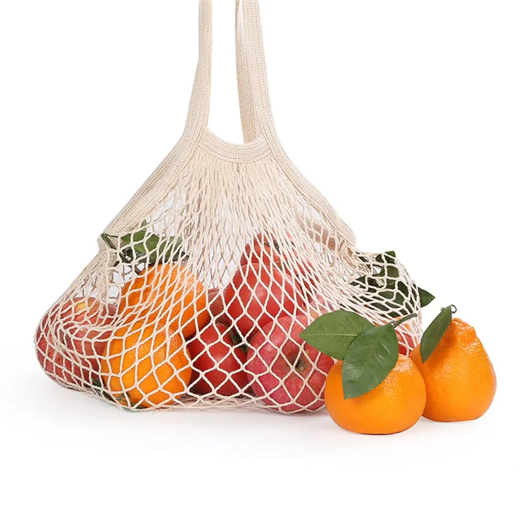 Reusable Cotton Mesh Produce Bags Fruit Vegetables Storage Bag Drawstring Shopping Bag