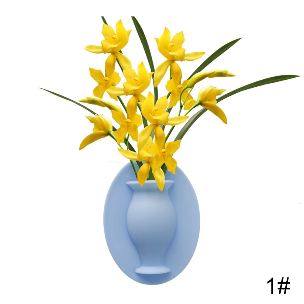 Силиконовая клейкая ваза, цветочный горшок, палочка на стену, контейнер для цветочного растения, украшения для стен в домашних офисах - Цвет: Blue