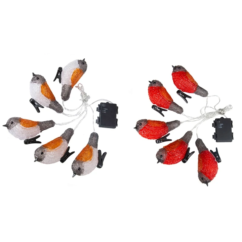 5 LED Clip on Acrylic Robins Lights Garden Outdoor Birds Decor Xmas | Лампы и освещение
