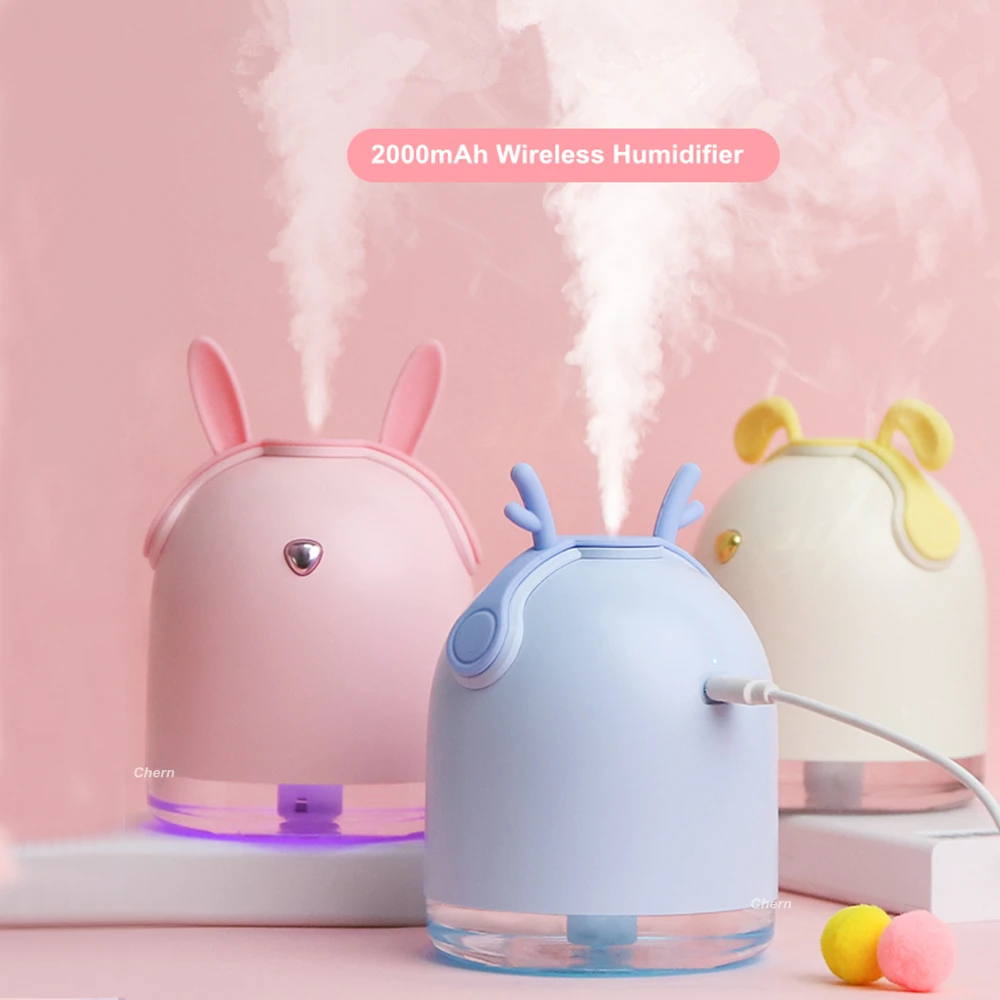 

Cute Pet Wireless Humidifier 2000mAh Rechargeable Portable Ultrasonic USB Aroma Essential Oil Diffuser Color LED Humidificador