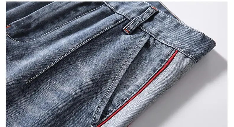 2639 джинсовые штаны для бега, шаровары, мужские джинсы с боковой полосой, потертые джинсы, байкерские джинсы, мужской светильник, синие, свободные, размер 40 42