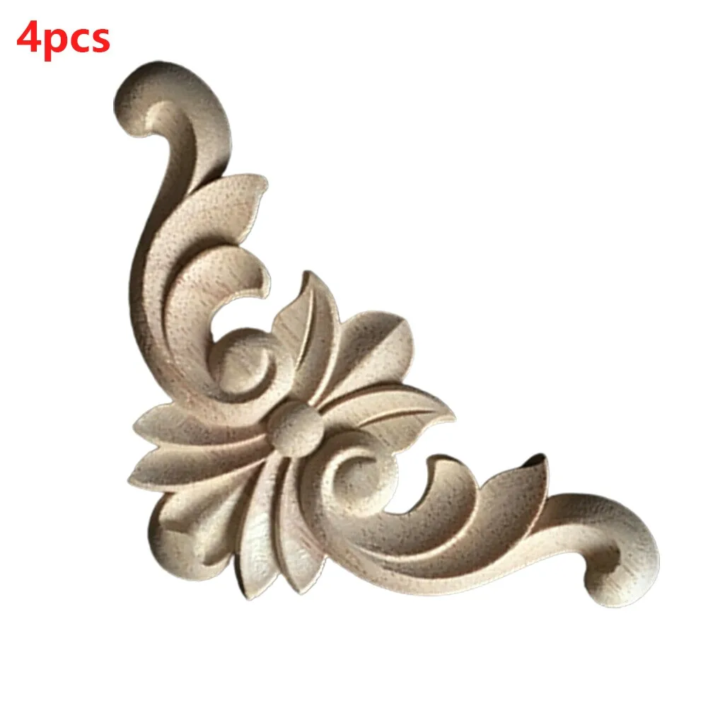 Wooden Carved Corner Onlay Furniture Applique Mouldings Decal DIY Home Decor Decorate Board Cabinets Furiture 4PC ornament crafts wooden figurine crafts glass fruit pendants