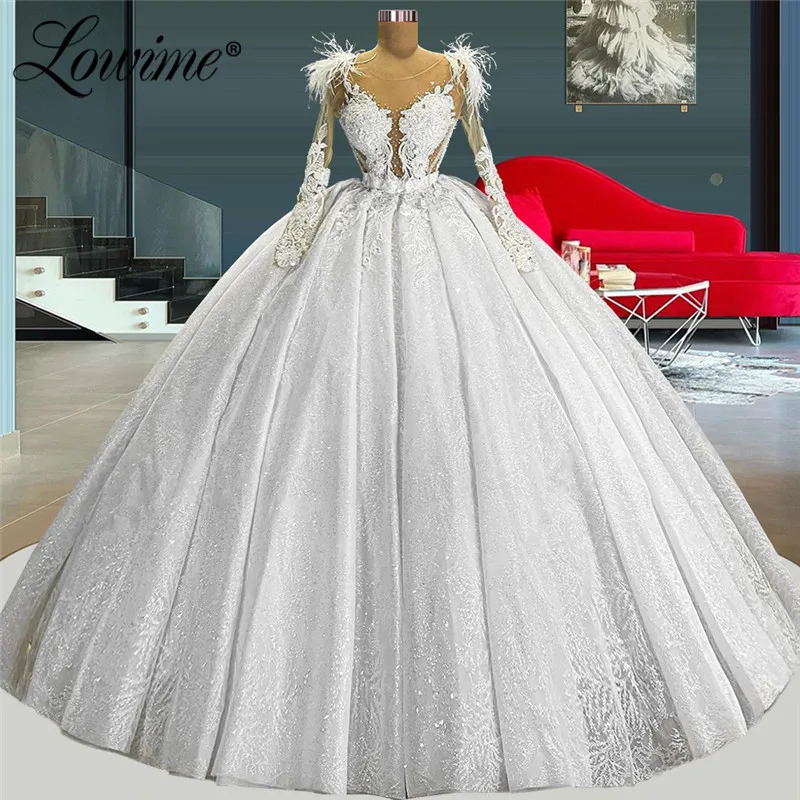 

Muslim Puffy Applique Wedding Dresses 2022 Plus Size Long Arabic Dubai White Bridal Gowns Couture Middle East Women Wedding Gown