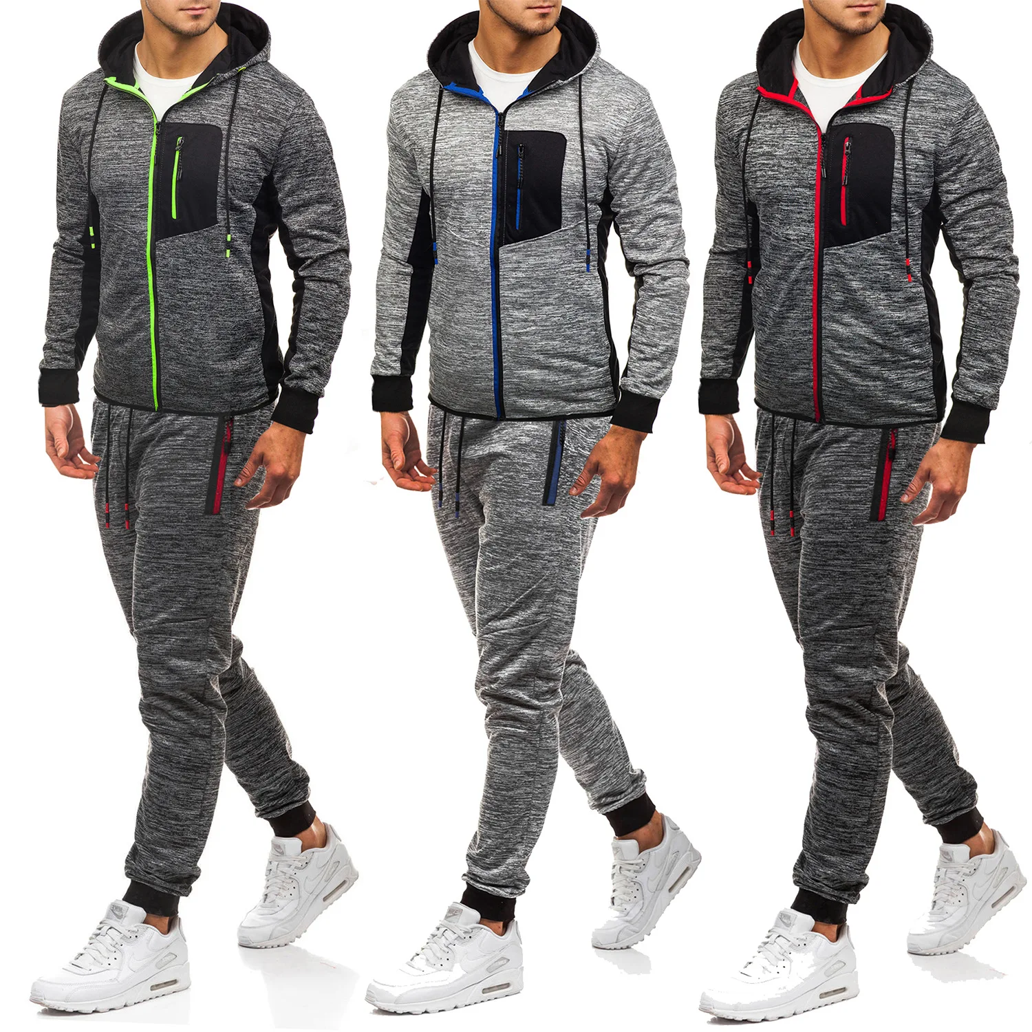 

2019 New Style Men Sports Leisure Suit Hot Selling Hooded Cardigan Hoodie Sweatpants Set Fashion