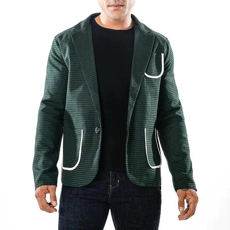 Men's Individual Thousand Birds Style, Big Body, Button Suit, Chao Men's Turn-collar Suit, Men's Suit men suit
