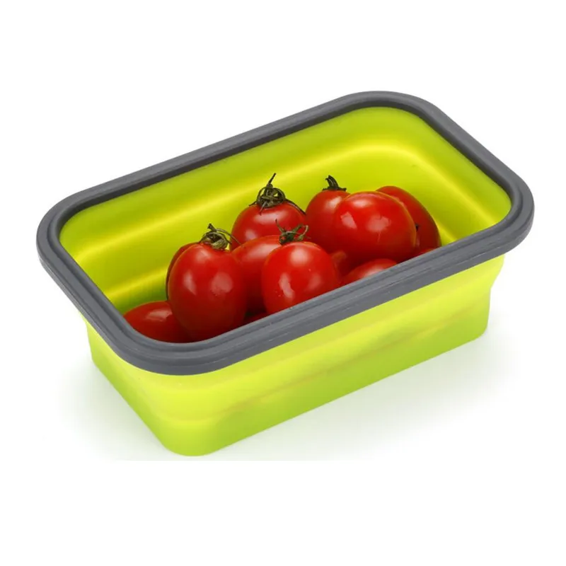 Силиконовый складной Ланч-бокс, контейнер для хранения еды, Bento BPA Free, Microwavable, портативный, для пикника, кемпинга, прямоугольная, открытая коробка