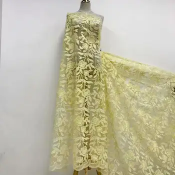 

New African Yellow Sequins Organza Lace Fabric 2020 High Quality Lace French Tulle Lace Fabric Nigerian Lace Fabrics For Wedding