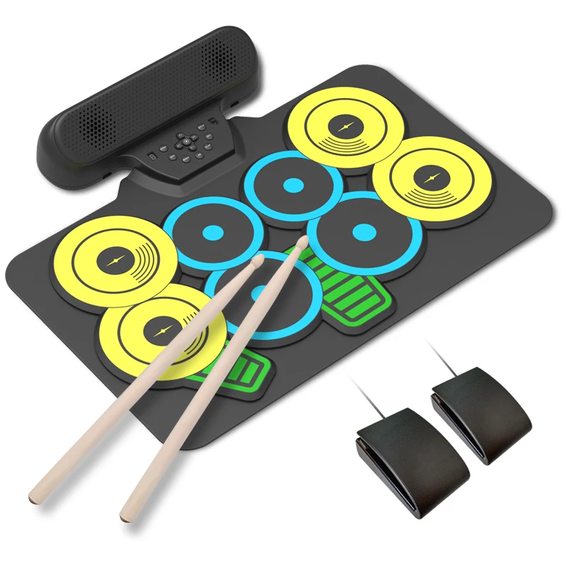 

Portable Electronic Drum Digital 9 Pads Roll Up Drum Set Silicone Electric Drum Pad Kit With DrumSticks Foot Pedal USB Cable