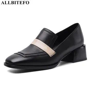 

ALLBITEFO natural genuine leather high heel shoes fashion casual women heels high quality girls kitten heels Talons hauts femme