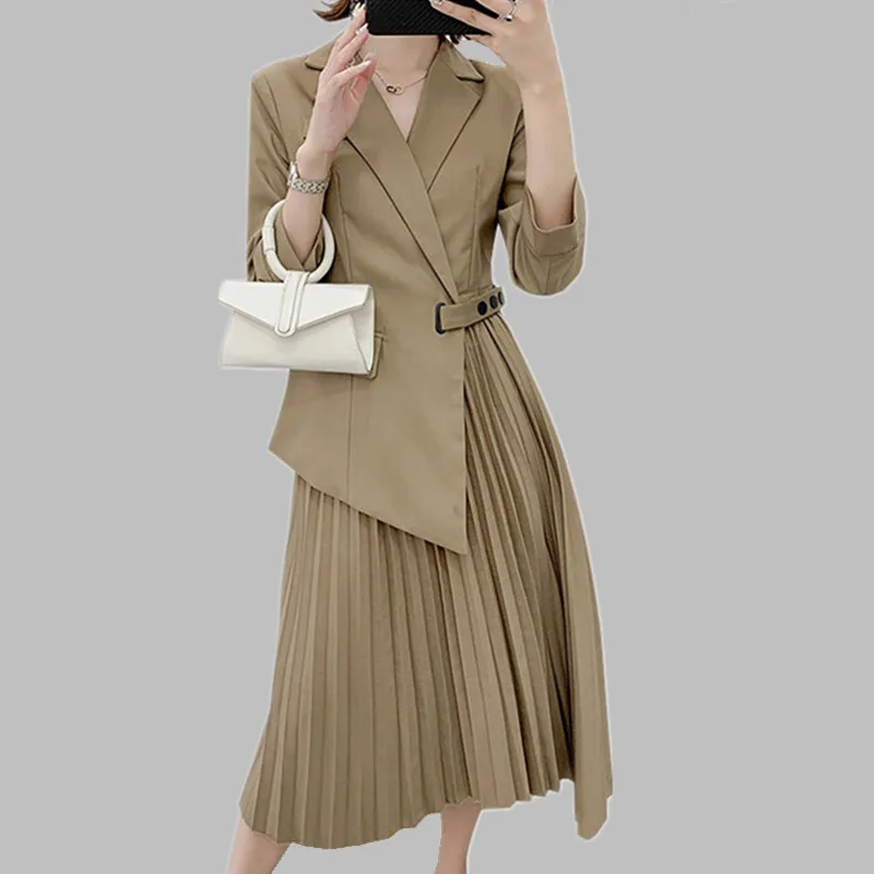 SMTHMA Высокое качество новое весеннее асимметричное плиссированное платье для женщин с длинным рукавом с высокой талией шикарные платья размера плюс M-4XL - Цвет: Photo Color