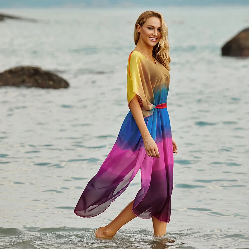 2021 Chiffon Beach Cover up Dress Robe de Plage Bathing suit cover ups Pareos de Playa Mujer Bikini Cover up Beachwear Tunic bikini cover up set