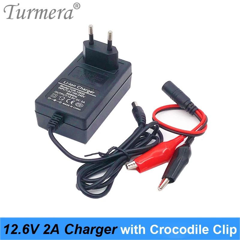 Turmera 12V 12.6V 2A Lithium Battery Charger with Crocodile Clip for 12V Lead Acid Battery 7Ah 10Ah20Ah Motorcycle Power Charger 04
