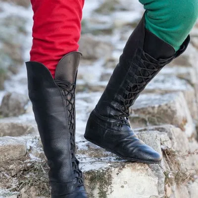 

New Style round-Toe Europe And America Medieval Men's Snow Boots Lace up Front Extra High Flat Heel MEN'S Casual Shoes