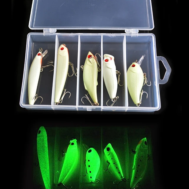 5pcs/set Night Fishing Lure Bait Kit Glow In Dark VIB Popper Crank Minnow  Pencil Luminous Artificial Bait With Lure Box - AliExpress