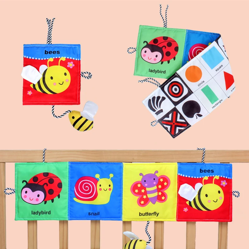 

Baby Toys 0-12 Months Infant Rattles Cloth Book Knowledge Around Multi touch Multifunction Fun & Double Color Crib Bed Bumper