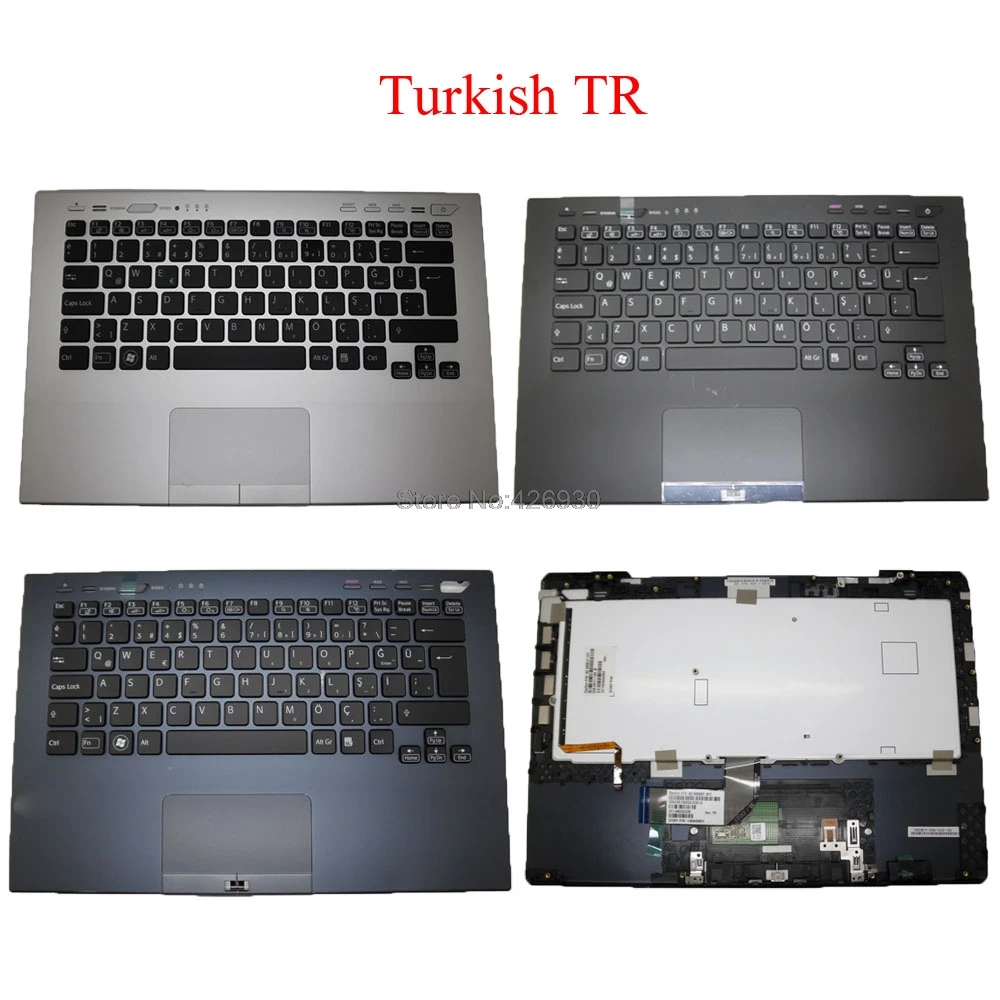 Laptop Palmrest for Sony VAIO VPC-SA VPCSA Series 024-0023-8024-A 9Z.N6BBF.00T Gray with Turkish TR Black Keyboard Backlit/&touchpad Upper case Used