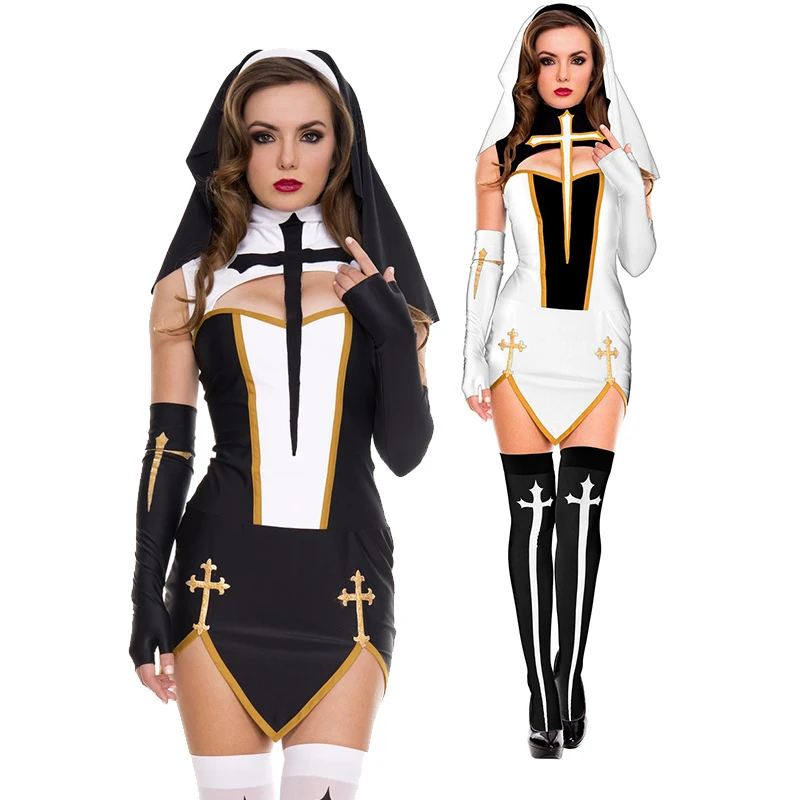 Sexy Lady Nun Superior Costume Carnival Halloween Church Religious Convent Cosplay Fancy Party Dress