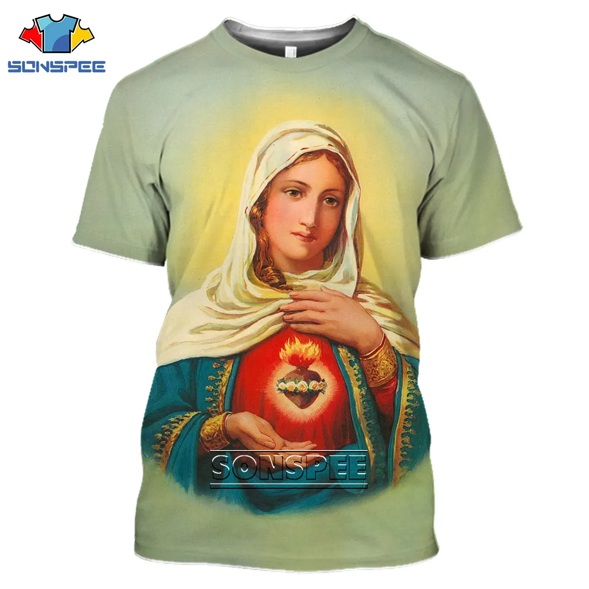LIASOSO 3D Guadalupe Virgin Mary Catholic Print T-shirt Summer O-neck Fashion Casual Short Sleeve Harajuku Style Clothing Top