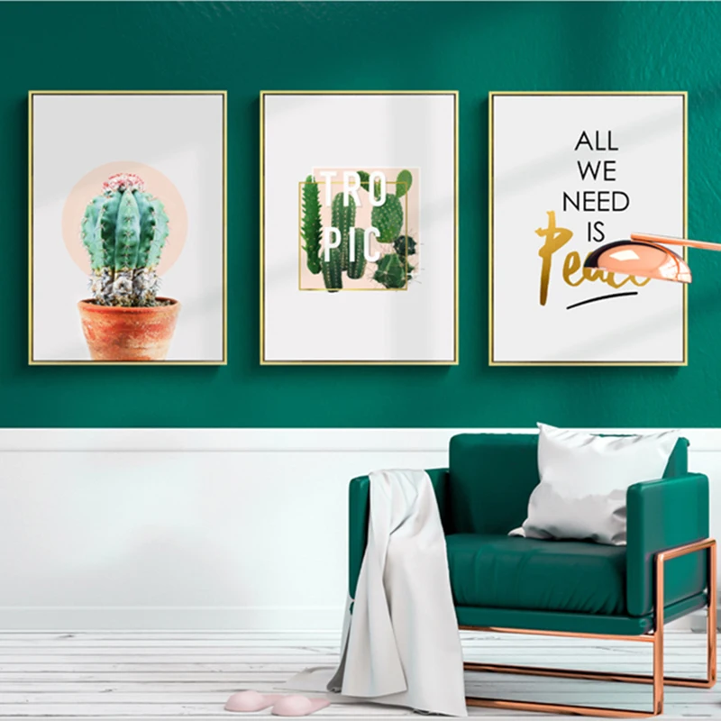 Green Plant Cactus Wall Art Print Canvas Painting Quotes Nordic Poster Pictures for Living Room Scandinavian Home Decor | Дом и сад