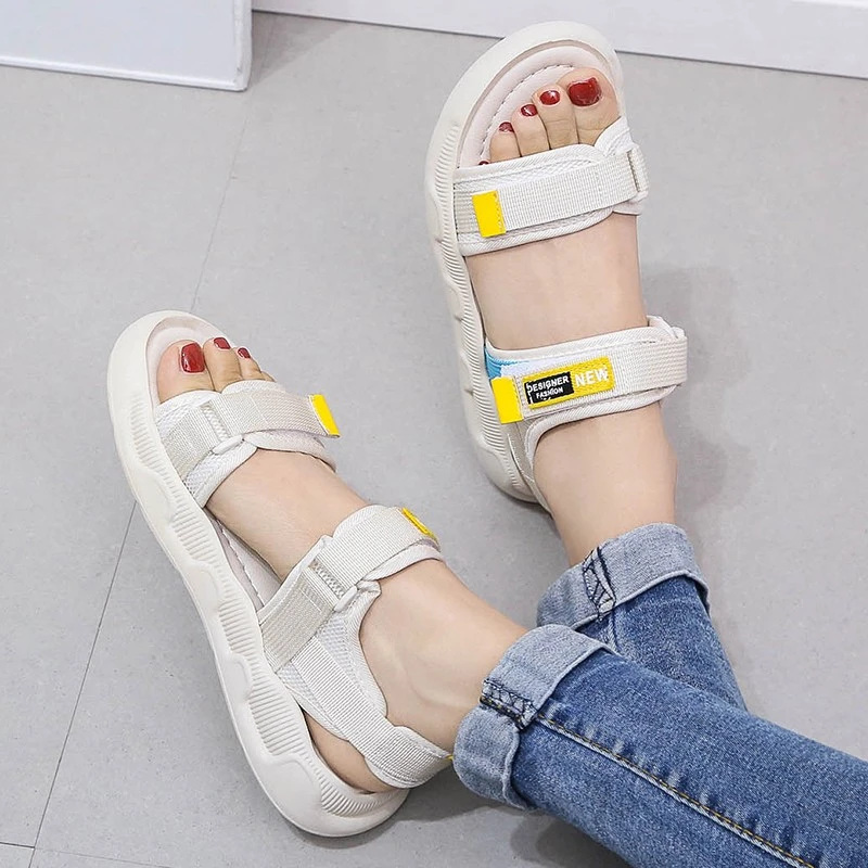 Sandalias deportivas para mujer, zapatos planos con color rojo, versión coreana, novedad de verano, 2022|Sandalias de mujer| AliExpress