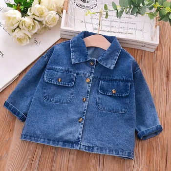 

Spring Child Boys' And Girls' Denim Coat Solid Color Big Pocket Denim Coat