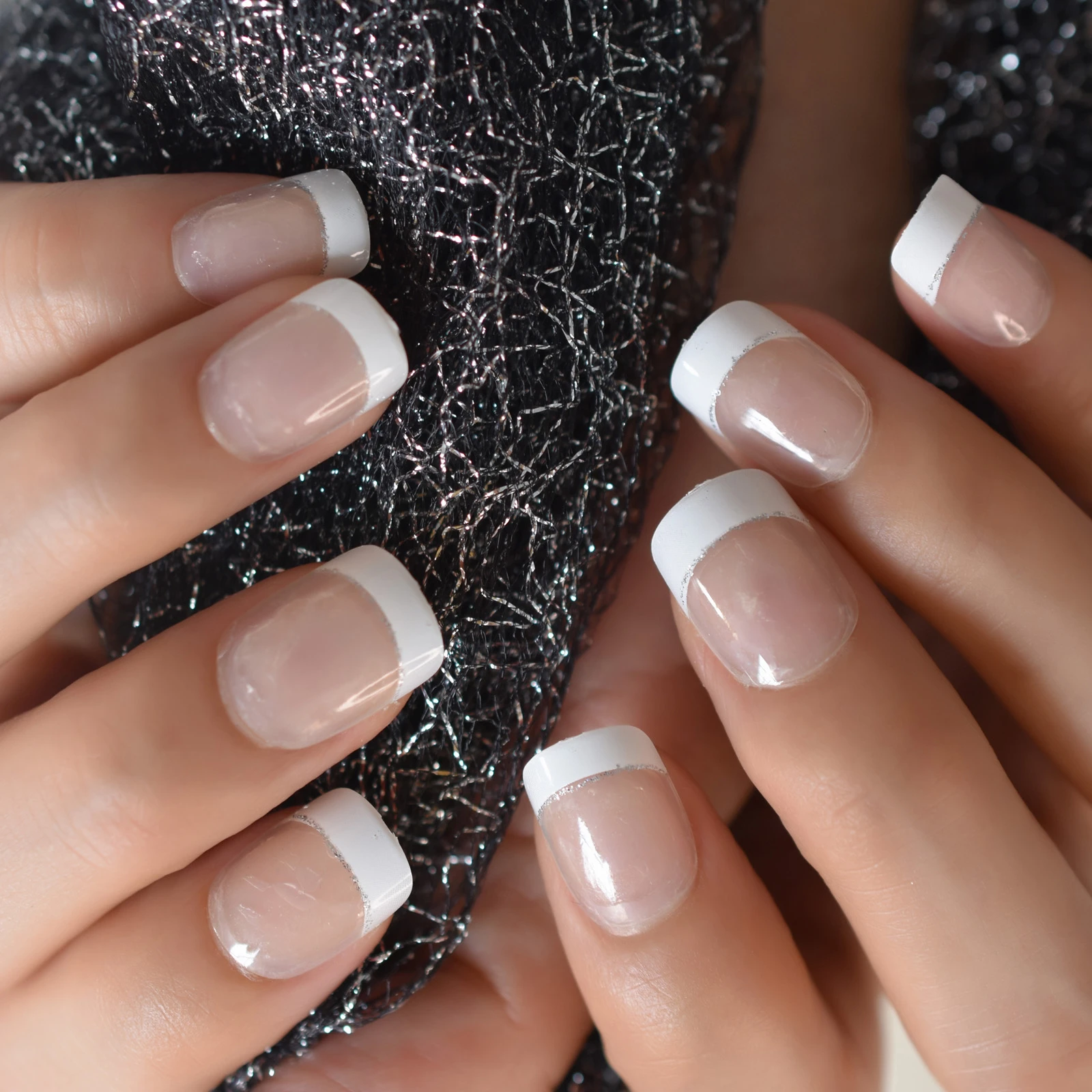 Puntas transparentes para manicura francesa, Punta Blanca de tamaño corto,  a presión, con línea de sonrisa plateada, puntas redondas decorativas para  manicura|Uñas postizas| - AliExpress