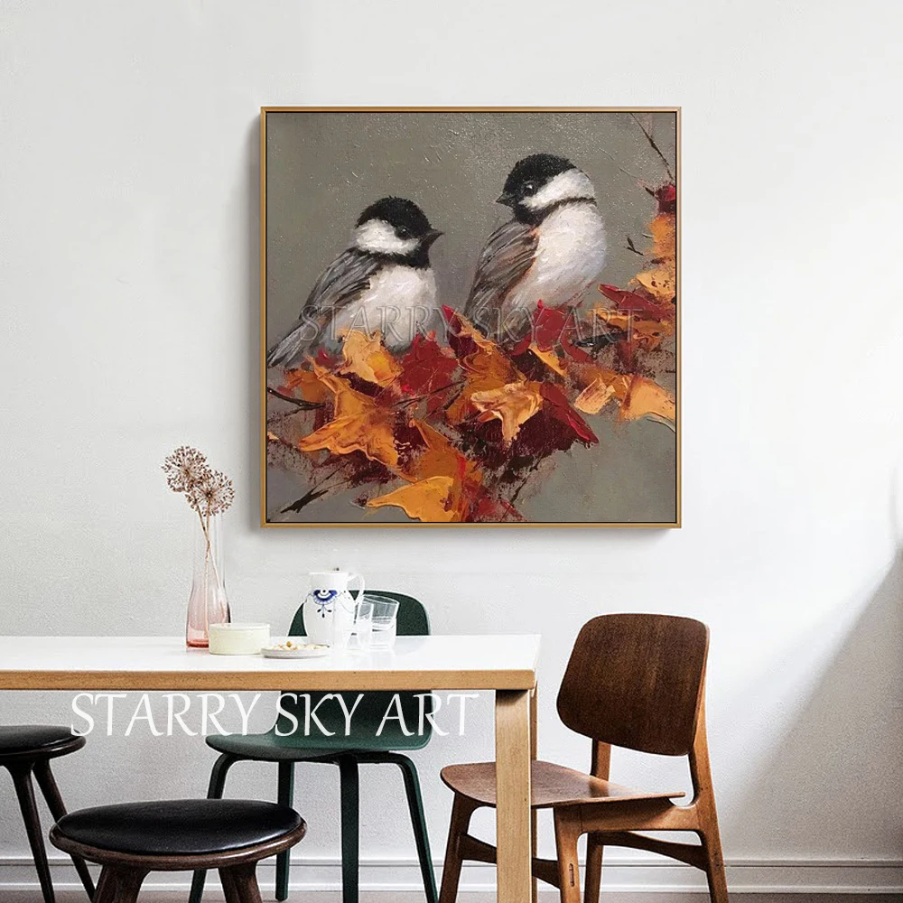 Hand-painted High Quality Lovely Birds Acrylic Painting Beautiful Wall Picture Handmade Animals Double Birds Acrylic Painting