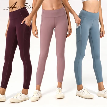 

AmeSin High Waist Out Pocket Yoga Pants Tummy Control Workout Running 4 Way Stretch Yoga Pants Comfortable Fitness Gym Leggings